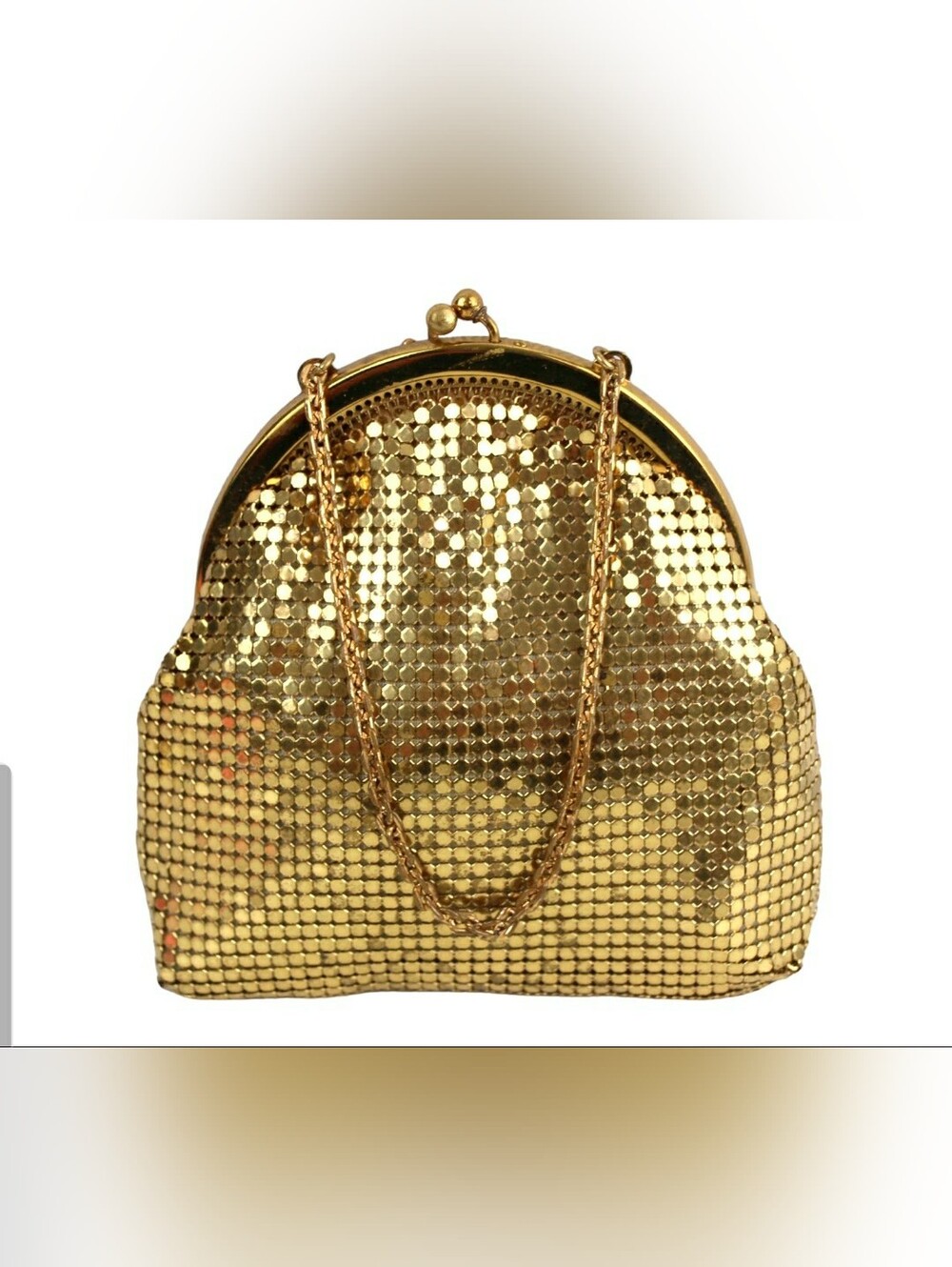VINTAGE GOLD METAL MESH FRAME KISS LOCK CHAIN HANDLE SATCHEL MINI BAG HANDBAG